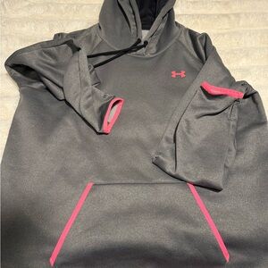 Under Armour Dark Gray ColdGear Hoodie with Pink Trim